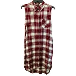 Womens Plaid sleeveless button down midi dress collar red white BLL New York S